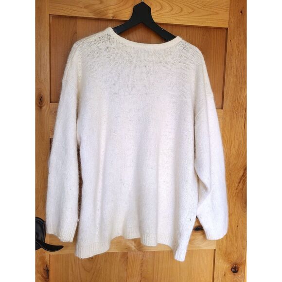 Cezanne Silk Angora Lambswool Cream Beaded Wool Sweater LARGE Winter Snowflake - Picture 2 of 6
